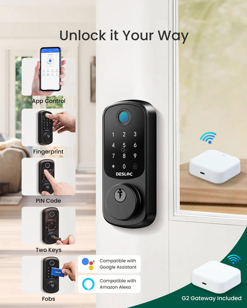 Ultra Secure WiFi Fingerprint Smart Door Lock With Remote App Control And Digital Keypad for hassle-free access and guest passes.