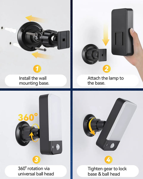 Installation steps for Motion Sensor Outdoor Light With 10000mAh USB C Rechargeable Battery Remote Control 3 Modes 3 Color Temps