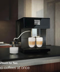Hassle Free Fully Automatic Coffee And Espresso Maker With Built In Milk Frother, Quiet Grinder, One Touch Brewing, Programmable Daily Timer, Top Shelf Kitchen Essential brewing two cups simultaneously.