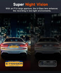 4K Front And Rear Dash Cam For Cars With Night Vision Dual Channel comparison of license plate visibility in low light.