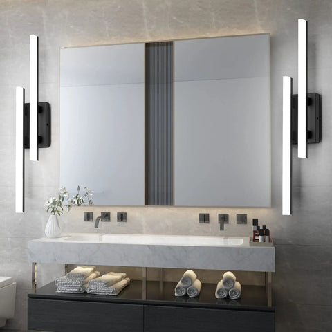 Modern LED Vanity Light 30 Inch Black Bathroom Fixture Dimmable Wall Mount White Light 6000K Aluminum Frame With Frosted Acrylic Shade
