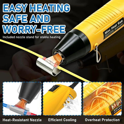 Pro Solder Seal Wire Connector Kit With 350W Mini Heat Gun And 230Pcs Waterproof Electrical Terminals, yellow heat gun