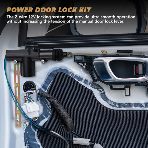 Interior view of car door showing Two Wire 12V Power Door Lock Actuator Kit installed for auto locking system upgrade.