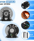 Half HP 115V 1725 RPM 48 Frame Blower Motor Replacement details showing model GF2054 and components like copper coil.