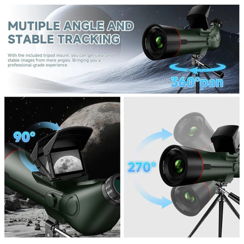 Portable Auto-Focus Refractor Telescope With 80mm Aperture And 300mm Focal Length showing multiple angle tracking