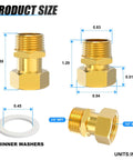 Brass Water Meter Coupling Kit 5 Pack 1/2 Inch Male NPT To 1/2 Inch Female BSP Adapters With Seal Washer size dimensions
