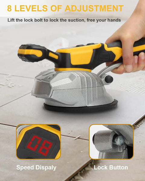 Cordless Tile Vibration Leveling Machine For 20V Battery With speed display and lock button detail for 8 speed settings