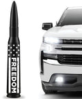 Anti Theft Aluminum Antenna Topper For Chevy And GMC Trucks Fits Silverado And Sierra Through All Model Years Made With Military Grade Aluminum Anti Chip Protection And Rugged Radio Antenna Accessory next to Chevy truck