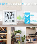 All In One Indoor Outdoor Weather Station Thermometer With Wireless Sensor on table, large LCD display showing temperature and humidity