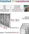 Diagram of recessed drain inspection chamber cover with frame, 65x65cm, aluminum, for lawns, tile, and wood floors, detailed dimensions.