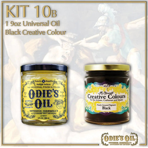 Premium Non Toxic Oil Based Wood Stain Pigment Kit With Hella Fade Resistant Black Color For Smooth Handy Projects And Top Shelf Furniture Refinishing. Includes Odie's Oil and Creative Colours black pigment.