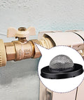 Heavy Duty 8 Pack Hose Water Filter Washers With Mesh Screen Inserts For Garden Hoses and Washing Machines shown on valve.