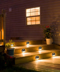 Wooden deck steps illuminated by 18 Pack Low Voltage LED Path Lights Outdoor Waterproof Garden Yard Patio Lighting 2.5W Warm White 2700K 12-36V