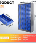 Heavy Duty 100 Drawer Parts Cabinet With Metal Frame For Nuts Bolts And Small Hardware In Garage Workshop And Classroom Storage Organizer Durable ABS Drawers And Sturdy Metal Body Keeps Tools And Components Tidy And Accessible, dimensions labeled.