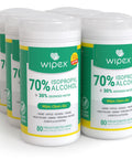 Pack of 6 canisters of alcohol wipes for electronics with 70 percent isopropyl alcohol, quick dry tech cleaning wipes for computers iPhones and household gear, lint free cloth, pack of 6 canisters, 480 wipes total, safe streak free maintenance.