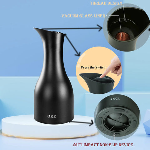 Double Walled Vacuum Glass Carafe Keeps Tea, Coffee, And Water Hot Or Cold For 24 Hours, Non Slip Base, Easy Pour Thermal Carafe