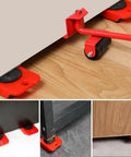 Heavy Duty Furniture Dolly Set With Wheels And Moving Straps For Easy Appliance Transport. Red sliding support pads for safe movement.