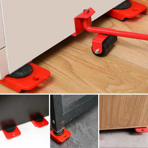 Heavy Duty Furniture Dolly Set With Wheels And Moving Straps For Easy Appliance Transport. Red sliding support pads for safe movement.