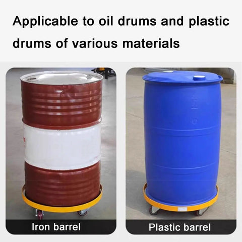 Beefy Heavy Duty Drum Dolly Cart With Swivel Wheels Steel Rolling Dolly for 400 Kg load showing iron and plastic barrels