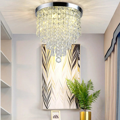 Three Light Crystal Chandelier Mini Flush Mount Ceiling Light Modern Pendant for Bedroom Hallway Bar, 12.2 Inch Height