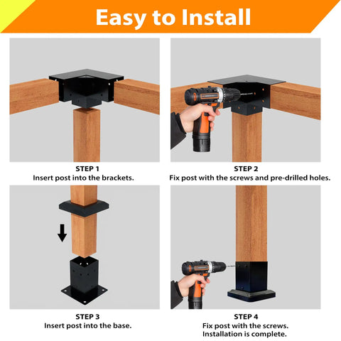 Heavy Duty Iron Pergola Bracket Kit For 4x4 Lumber Three Way Brackets With Metal Base And Screws Included For Pergolas Gazebos Built For Long Lasting Outdoor Use And Fast Easy Install