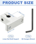 Aluminum 6mm ID Linear Rod Rail Mounting Bracket Set For Fast Smooth Motion In 3D Printers And Robotic Systems Shaft Supports Clamps And Guides Pack Of 4 showing 6mm shaft support and M4 hex wrench with size details.