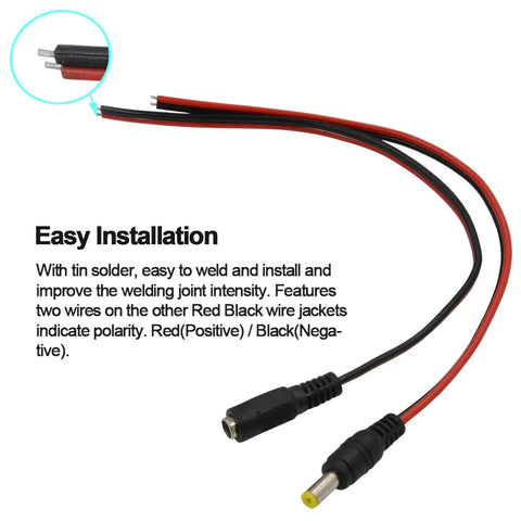 Real Thick 18 AWG DC Pigtail Barrel Plug Connector Cable 10 Pair 12V 5A Heavy Gauge Power Leads With 0.14mm Copper Strands For DIY Projects Battery Cable RC Car, red and black leads with DC plug connectors