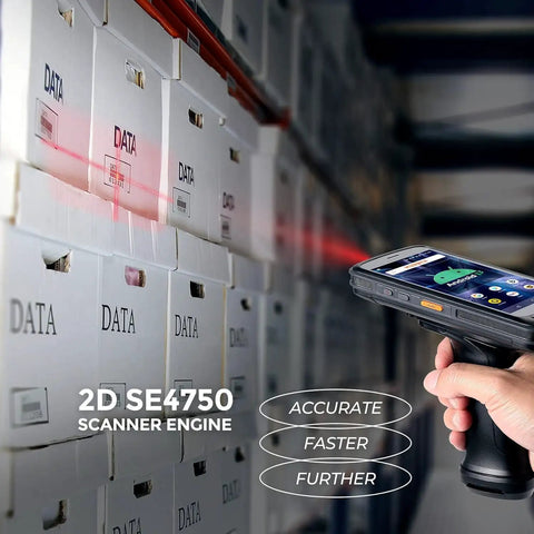 Android 13 Barcode Scanner Handheld Computer With Rugged Build And 5.2 Inch Touchscreen, 1D/2D QR Data Capture, Zebra SE4750 Engine, 8000mAh Battery, Pistol Grip, 4G LTE, WiFi, Bluetooth, Enterprise PDA, US Repair Center, Two Year No Charge Repairs