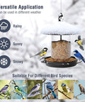 Metal Roof Bird Feeder with Chew Proof Build for Outdoor Hanging Use, showcasing versatility in different weather conditions.