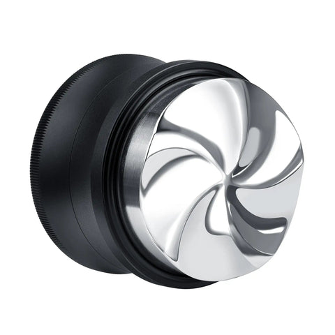 Top Tier 51mm Coffee Gravity Distributor For Espresso Portafilters, sleek five-blade base, precision tool for leveling puck work.