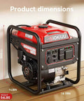 Beefy 4000W Portable Inverter Generator for Camping RV Tailgating and Home Backup Power, side view with dimensions.