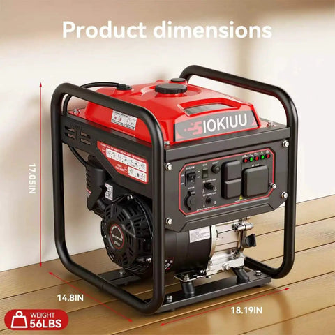 Beefy 4000W Portable Inverter Generator for Camping RV Tailgating and Home Backup Power, side view with dimensions.