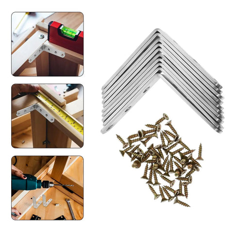 Stainless Steel 90-Degree Corner Brackets With Screws, L-Shaped Cabinet And Table Supports For Office And Factory Use, 10 Pack, Silver Hardware