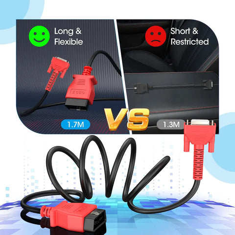 OBD2 Diagnostic Cable For 808 Series Scanners 16 Pin DB15 OBDII Adapter With 5.6Ft Cable shown as longer flexible option
