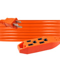 Heavy Duty 25 Ft Indoor Extension Cord With Three Outlets, Grounded 16 Gauge, 125V 13A 1625W, UL Listed, Orange, coiled view