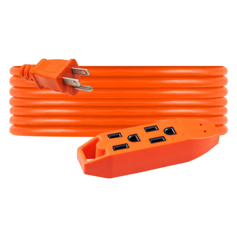 Heavy Duty 25 Ft Indoor Extension Cord With Three Outlets, Grounded 16 Gauge, 125V 13A 1625W, UL Listed, Orange, coiled view