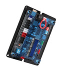 Upgrade Your Workshop With This Badass 32 Bit GRBL Controller Board For 3 Axis CNC Woodworking And Stepper Motor Control, top view, blue circuit board, connections visible.
