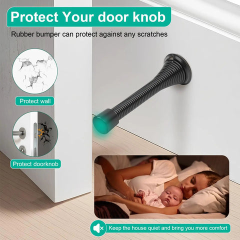Heavy Duty Spring Door Stops 6 Pack Matte Black Wall Mount Blockers With Cushioned Rubber Bumpers To Knock Slamming Flat And Act As A Quick Wall Saver Today with rubber bumper for door knob protection.