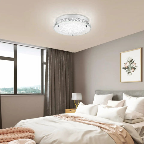 Modern Bedroom with Crystal Flush Mount Ceiling Light 18W LED Dimmable Fixture, 11 Inch Diameter, Brightens Room