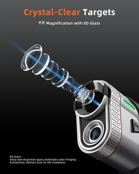 Golf Rangefinder With Slope, 800 Yards Range, 6X Magnification, ED Glass Lens illustration showing lens components
