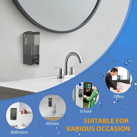 Heavy Duty Wall Mount Soap Dispenser 17 Oz Large Capacity Manual Pump For Kitchen And Bathroom No Fuss Refills Premium Abs Material Lotion Bottle Game Changer Slick Black mounted near faucet in stylish kitchen setting.