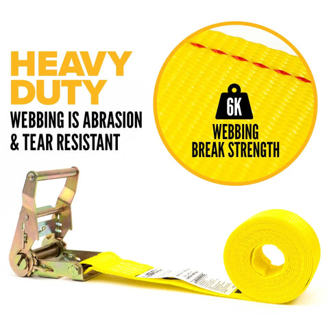 Endless Ratchet Straps 4 Pack, 2 Inch By 20 Foot Hookless Tie Down Straps, 6,000 Pound Break Strength, Yellow Heavy Duty Cargo Straps