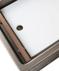 Vacmaster VP230 chamber vacuum sealer interior view; white top panel with brown sealing bar.