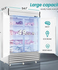 Shop Grade 54 Inch Stainless Steel Upright Freezer With Dual Solid Doors And Heavy Duty Casters For Quick Kitchen Or Garage Layout Featuring Efficient Airflow Temp Range And Rock Solid Workhorse Performance showing large capacity with 49 cu. ft.