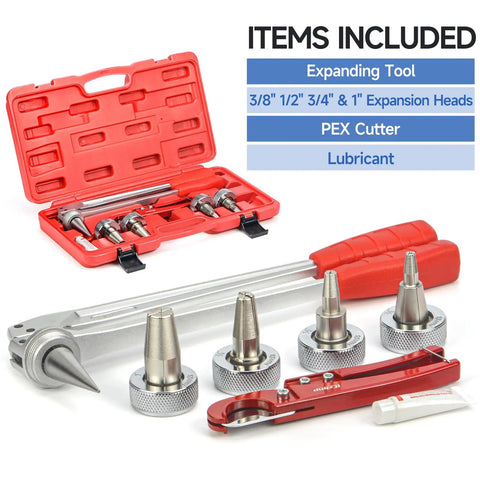 ProPEX Expansion Tool Kit With Pipe Cutter For ProPEX Fittings 3/8 To 1 Inch, Heavy Duty Chrome Plated Expander Heads, Carrying Case Included