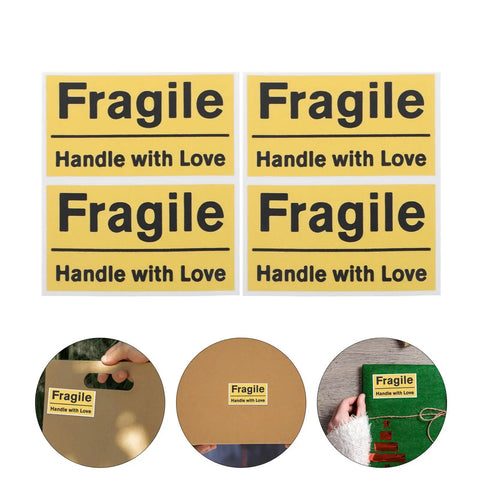 Yellow Fragile Stickers For Small Business Packaging 6 Pack High Visibility PVC Adhesive Labels For Shipping Moving Warehouses Parcels Luggage And Handling Durable Fragile Warning Signs For Safe Delivery, 4 labels