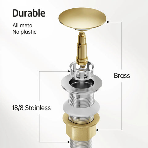 Bathroom Sink Drain With Strainer Basket Hair Catcher Anti Clog Pop Up Stopper For Vanity Vessel Sink Without Overflow Brushed Nickel All Metal Rustproof 304 Stainless Steel showing stainless steel and brass components