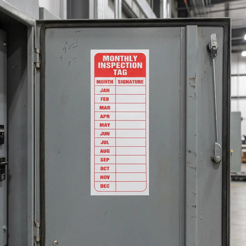 30 Pack Pro Grade Equipment Maintenance Inspection Stickers 5 By 3 Inch Monthly Log Labels on industrial cabinet