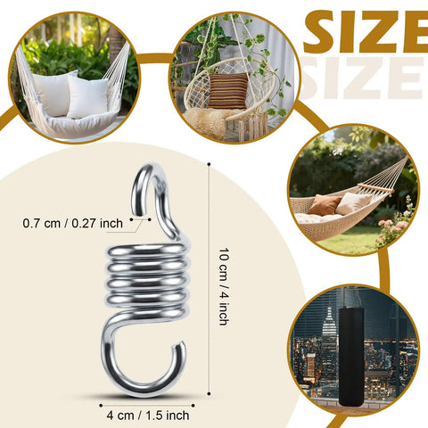 Close-up of Six Pack Heavy Duty Swing Springs, 3000 Lbs Capacity, 4 Inch Replacement Springs with cross extended hooks for hammocks.