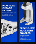 Close-up of 5 In 1 Front End Service Tool Kit showing silver ball joint separator and clamp on blue background